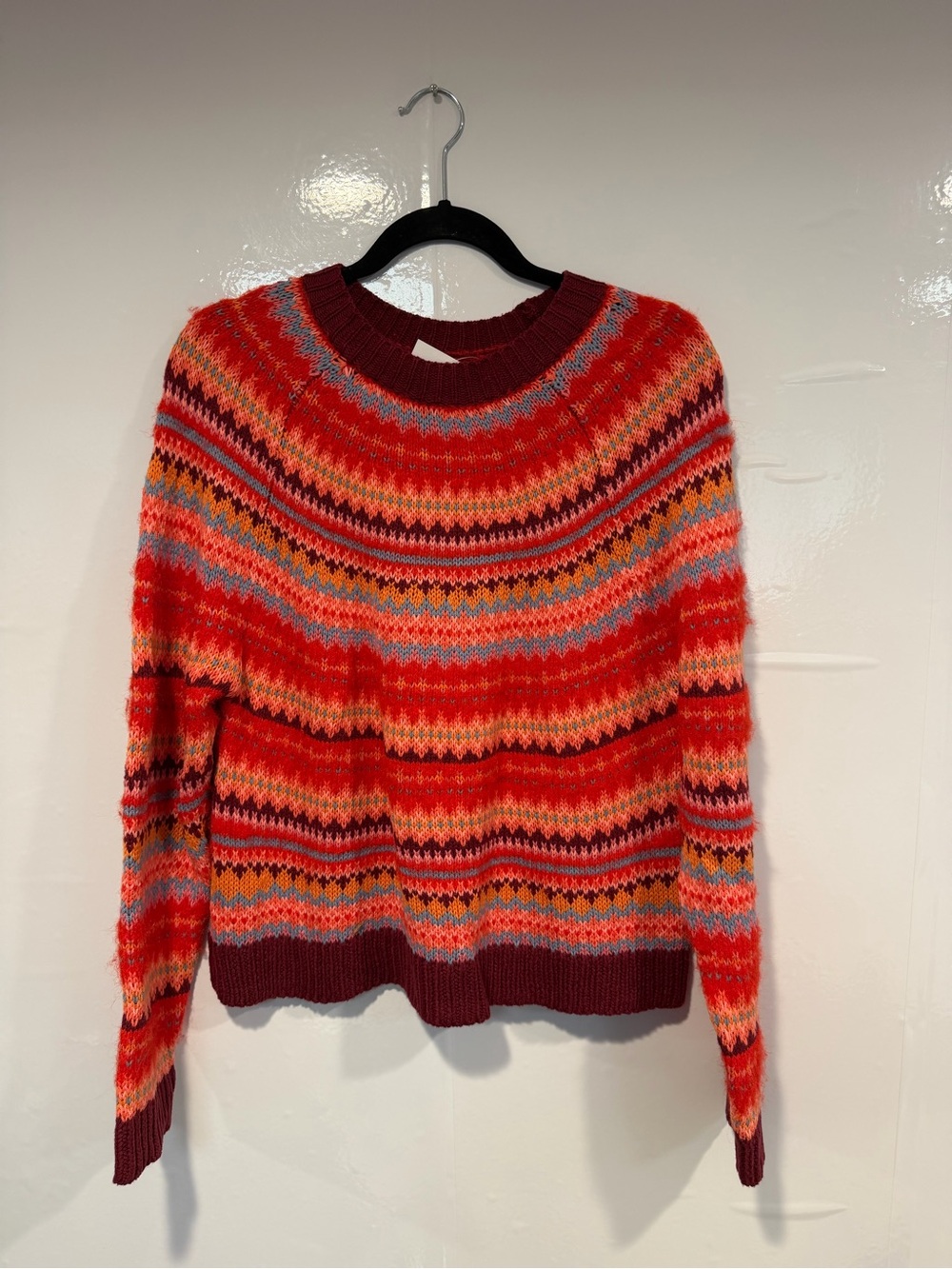 Red Multi-Pattern NWT American Eagle Fair Isle Crewneck‎ Sweater